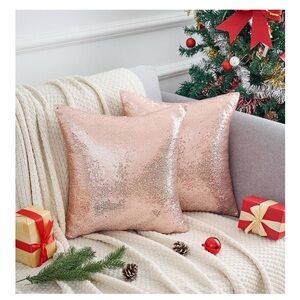 2-Rose gold Sequin Throw Pillow Covers,16 x 16